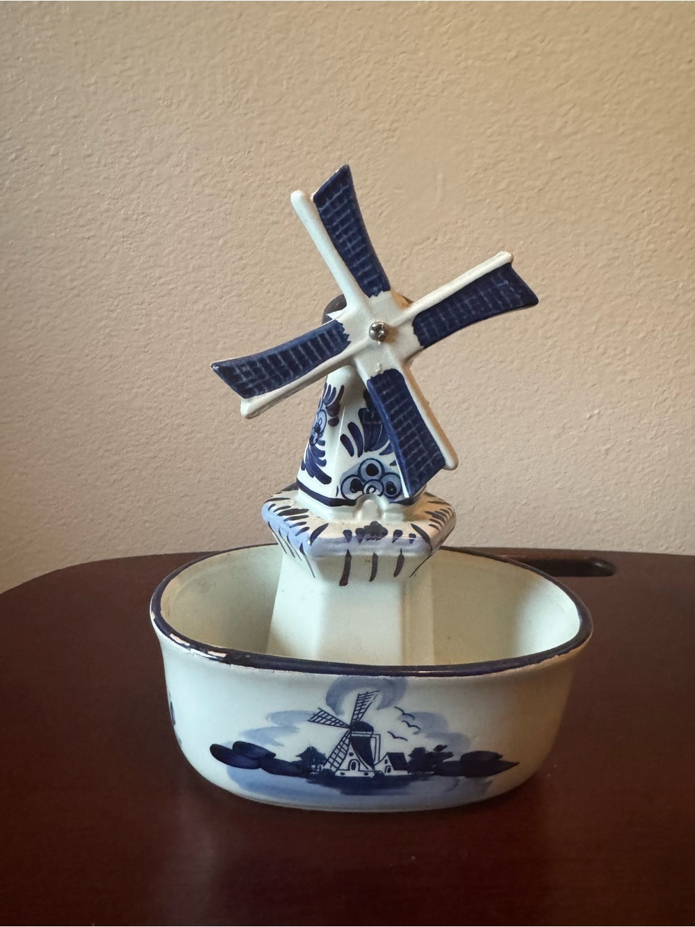 Blue and White Ceramic Windmill Decorative Planter